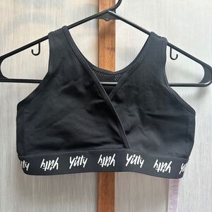YITTY by Fabletics, Black, plunge cross front, mesh back, bralette, size XXL/1X.